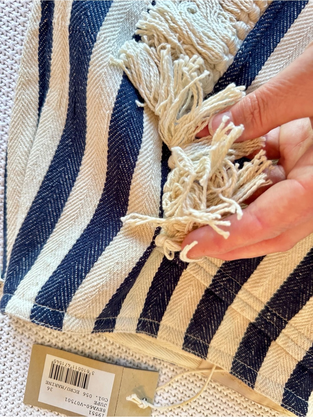 VANESSA BRUNO Boho IKA Cream Jute & Navy Blue Striped Fringe Mini Skirt - Picture 7 of 16